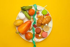 harmful sugar and healthy food on a yellow backgro 2023 11 27 05 17 35 utc